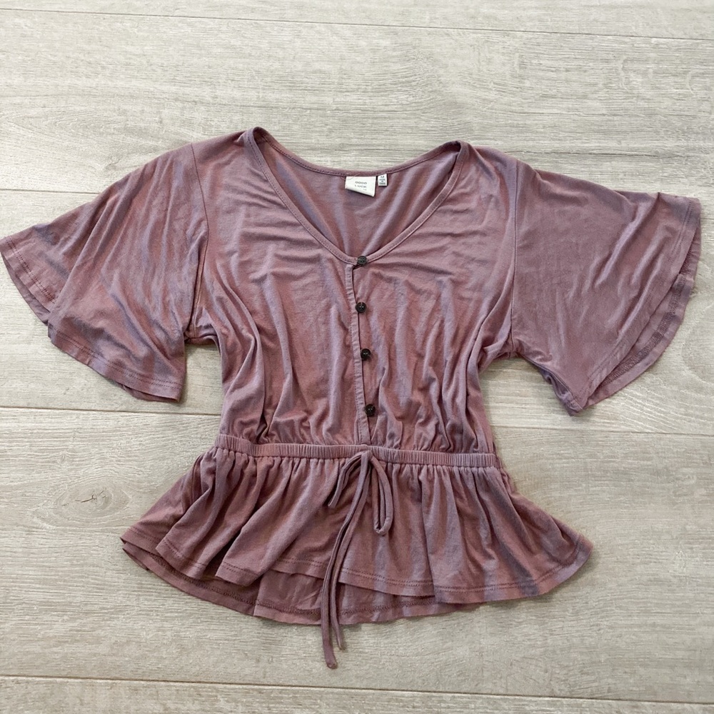 Dry Goods Mauve Button-Front Peplum Blouse